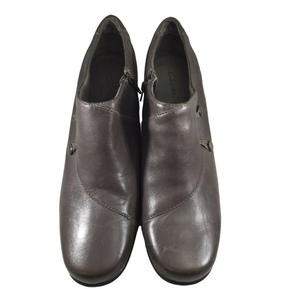 Clarks Booties Shoes 83681 Womens 10 M Heels Side Zipper Gray Brown Leather - Picture 2 of 12